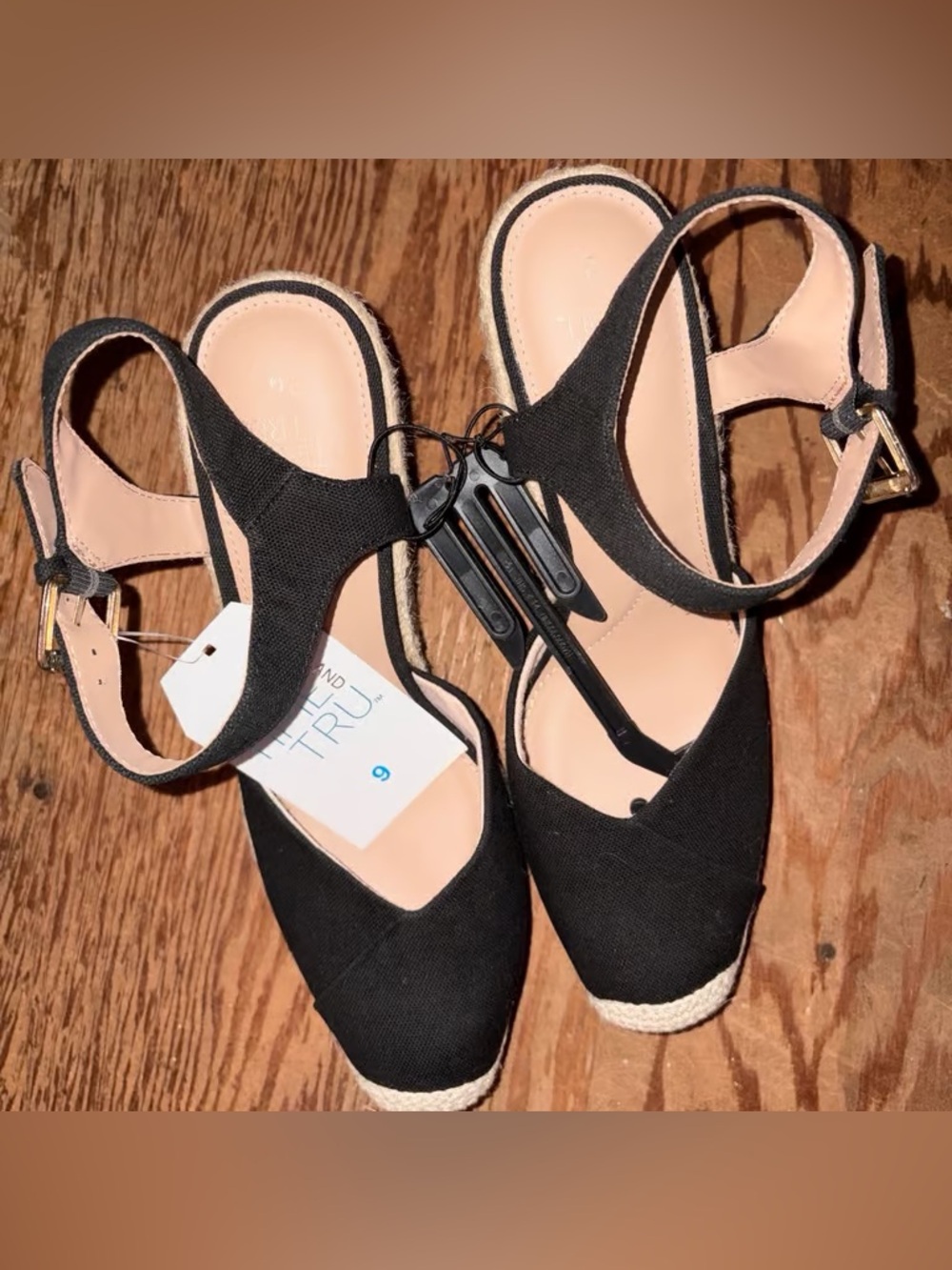 Time and Tru Black Espadrille Wedge Sandals